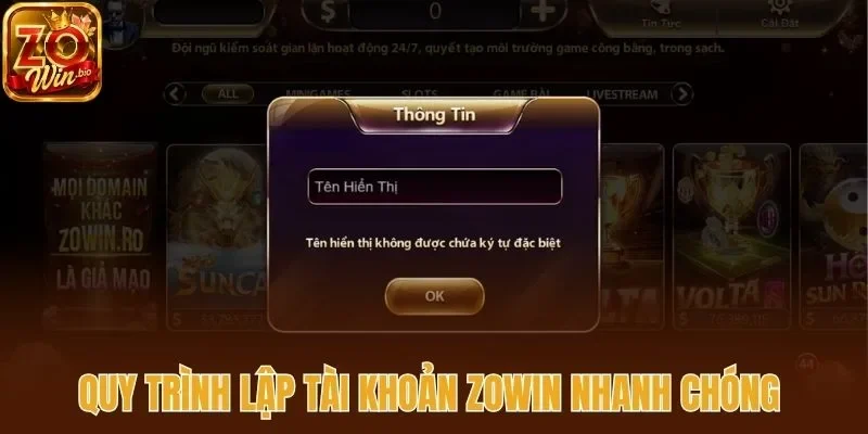 Quy trình lập tài khoản Zowin nhanh chóng 