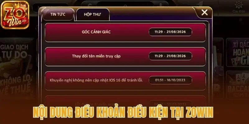 Nội dung điều khoản điều kiện tại Zowin 
